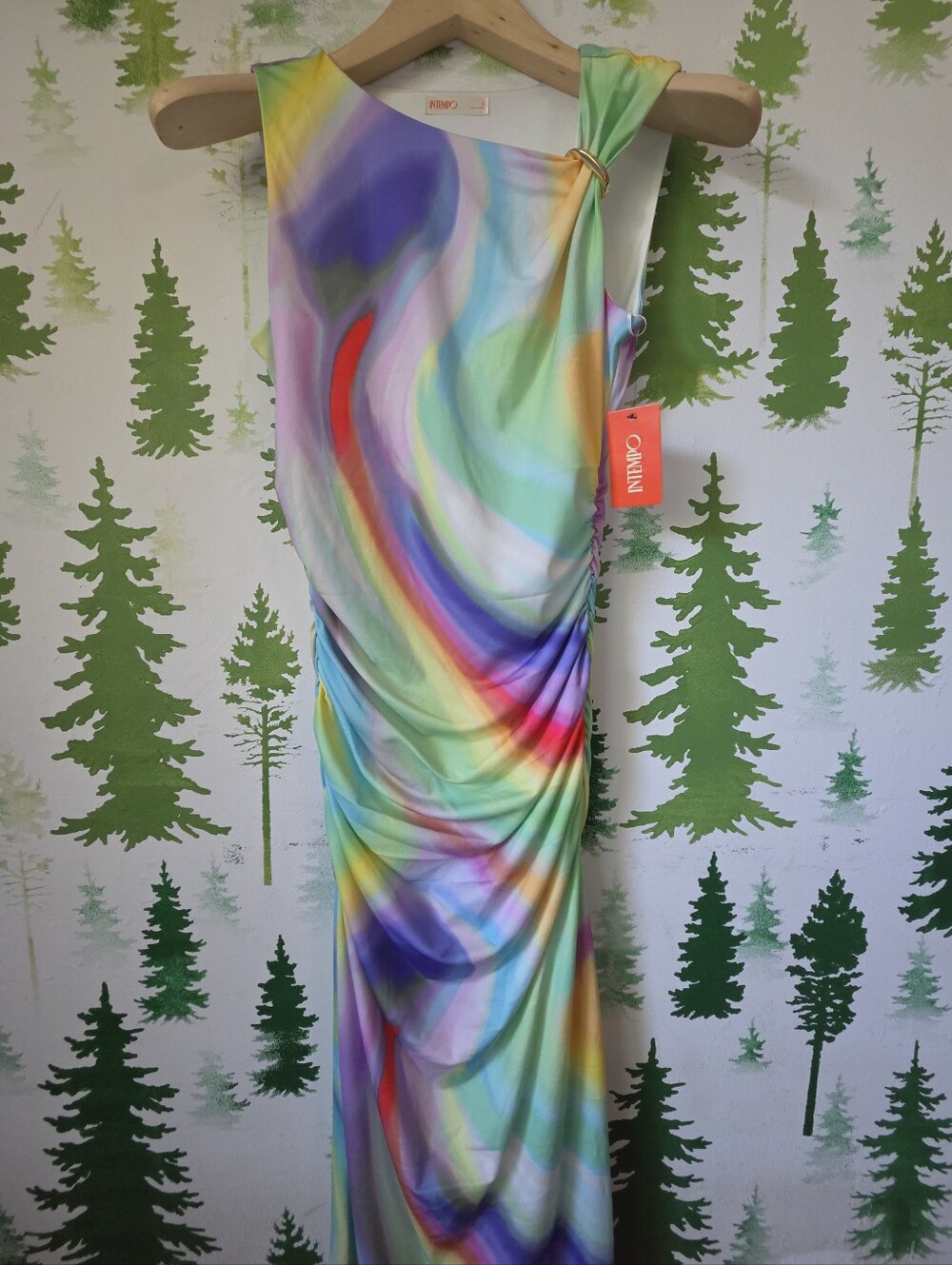 Intempo Asymmetrical Ruched Midi Dress